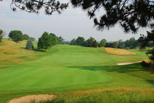 View from from behind the 8th green with the fescue rough in its ripe summer gold color